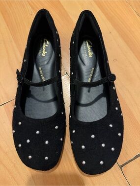 Clarks Women Black Livia Stud Mary Jane Flats NEW